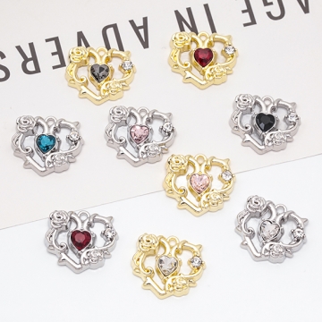 ハートチャーム ホワイト 絡みあう薔薇 ハート付き スイートクール メタルチャーム 約18×20mm（2ヶ）