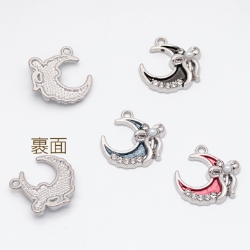 月チャーム 三日月 リボン パールとストーン付き スイートクール 宇宙チャーム メタルチャーム 約18×19mm（2ヶ）