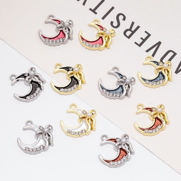 月チャーム 三日月 リボン パールとストーン付き スイートクール 宇宙チャーム メタルチャーム 約18×19mm（2ヶ）