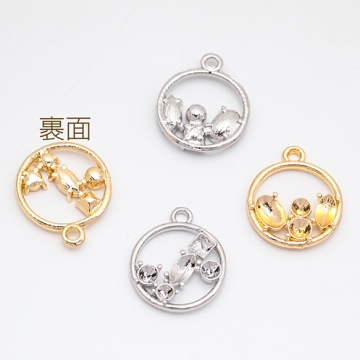 石座チャーム ラウンド 貼り付け 台座 パール・ストーン用 フレームチャーム メタルチャーム 約14×18mm（6ヶ）