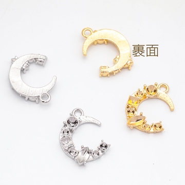 石座チャーム 三日月型 貼り付け 台座 パール・ストーン用 宇宙チャーム メタルチャーム 約13×18mm（6ヶ）