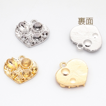 石座チャーム ハート型 貼り付け 台座 パール・ストーン用 メタルチャーム 約14×15mm（6ヶ）