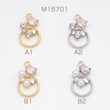 ガラスチャーム キラキラ パール・ストーン付き フレームチャーム メタルチャーム 約11×20mm（2ヶ）