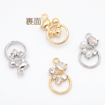 ガラスチャーム キラキラ パール・ストーン付き フレームチャーム メタルチャーム 約11×20mm（2ヶ）