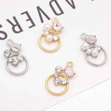 ガラスチャーム キラキラ パール・ストーン付き フレームチャーム メタルチャーム 約11×20mm（2ヶ）