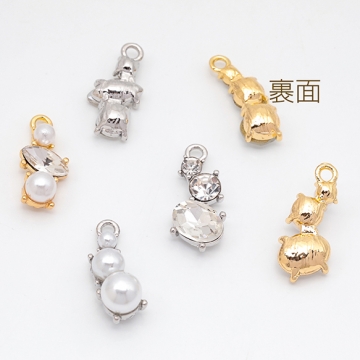 ガラスチャーム 三連 キラキラ パール・ストーン付き メタルチャーム 全12種（2ヶ）