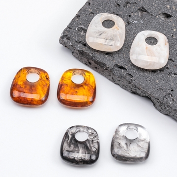樹脂パーツ 大きい穴 マーブルカラー アクリルパーツ 樹脂チャーム 約14×16mm（6ヶ）