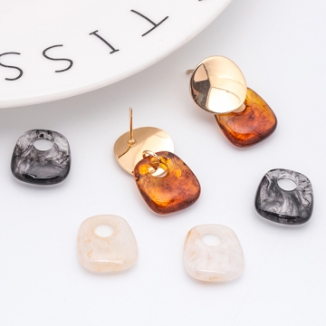 樹脂パーツ 大きい穴 マーブルカラー アクリルパーツ 樹脂チャーム 約14×16mm（6ヶ）