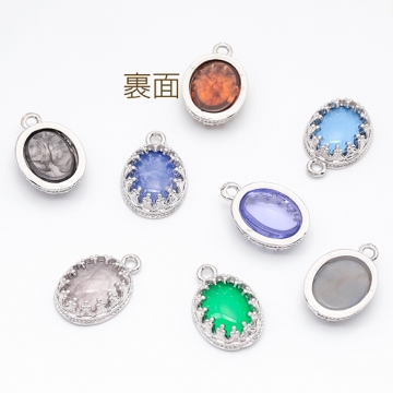 樹脂チャーム オーバル 楕円形 マーブルカラー カラフル メタルチャーム 約10×15mm（4ヶ）