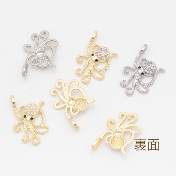 マリンチャーム タコ 蛸 海 生き物 パール/ストーン付き 半面 メタルチャーム 約15×25mm（2ヶ）