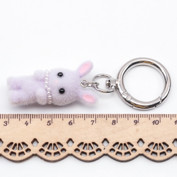キーホルダー ウサギ うさぎ 兎 キュート ネックレス付きフロッキーチャーム カラビナ バッグチャーム（1ヶ）