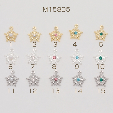 クリスマスチャーム 雪の結晶 パール/ストーン付き 冬 メタルチャーム 約12.5×15mm（2ヶ）