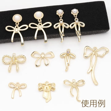 リボンチャーム リボン シンプル 立体 メタルチャーム 全4種（2ヶ）