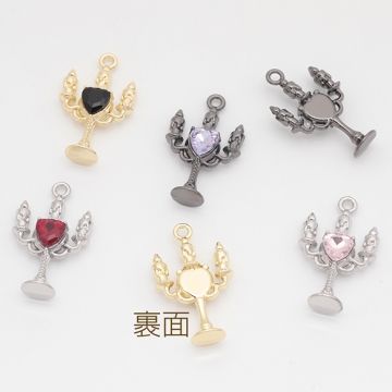 キャンドルチャーム ろうそく 洋風 レトロ ハートのストーン付き 立体 メタルチャーム 約16×26mm（2ヶ）
