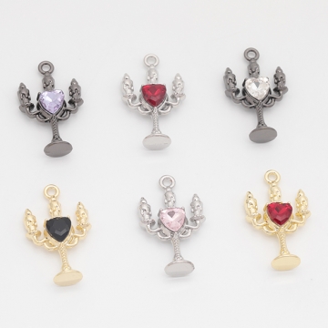 キャンドルチャーム ろうそく 洋風 レトロ ハートのストーン付き 立体 メタルチャーム 約16×26mm（2ヶ）