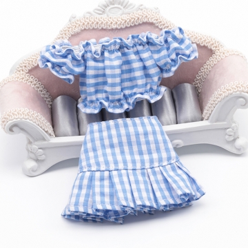 ドール用洋服 チェック柄 ライトブルー モールド―ル ぬいぐるみ 人形用 着せ替え ミニチュア 上下バラ売り 全2種（1ヶ）