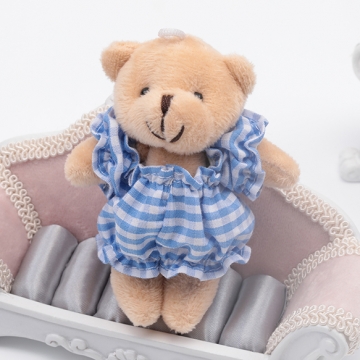 ドール用セットアップ チェック柄 ライトブルー モールド―ル ぬいぐるみ 人形用 着せ替え ミニチュア（1セット）