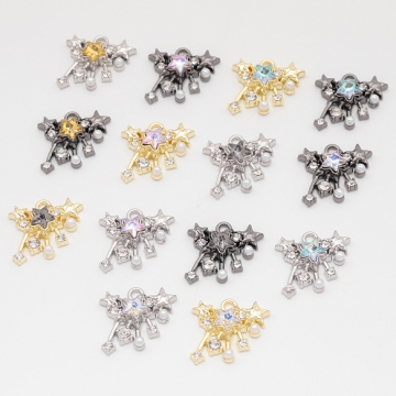 星チャーム スター 流れ星 キラキラ ABSパール＆ストーン付き 半面 メタルチャーム 約17×19mm（2ヶ）