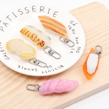 食品サンプルキーホルダー 寿司キーホルダー 貝 えび 数の子 サーモン マグロ アジ ホタテ 約3×8.5cm（1ヶ）