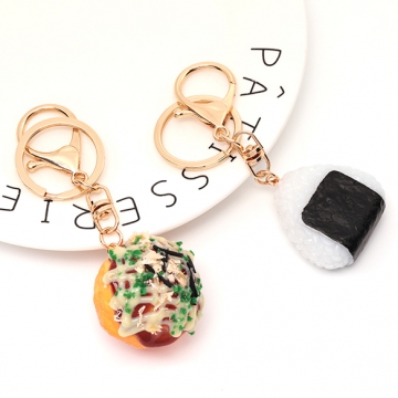 食品サンプルキーホルダー おにぎり たこ焼き ファストフード 食べ物 ミニチュア 全2種（1ヶ）