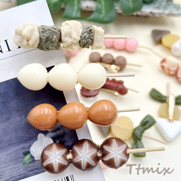 食品サンプルヘアクリップ おでん 団子 うずら卵 おでん串ヘアアクセサリー コスプレヘア飾り 約1.8×7cm（1ヶ）