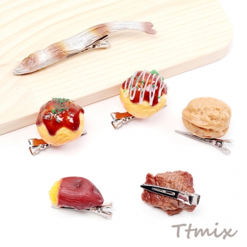 食品サンプルヘアクリップ 焼き芋 くるみ タコ焼き ししゃも コスプレ ユニーク髪飾り 約2.3×3.8cm（1ヶ）