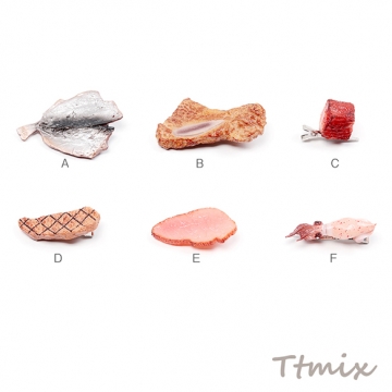 食品サンプルヘアクリップ アジの干物 焼肉 ステーキ ホタルイカ コスプレ ユニークな髪飾り 約4.6×8.5cm（1ヶ）