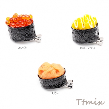 食品サンプルヘアクリップ お寿司 軍艦巻き いくら コーンマヨ うに ユニーク髪飾り コスプレ 約3.5×3.9cm（1ヶ）