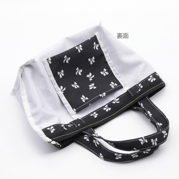 トートバッグ チャック付き リボン柄 舟形 手さげカバン マチあり キャンバス かばん 約15×20×35cm（1ヶ）