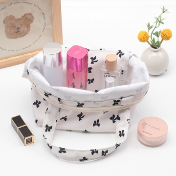 トートバッグ チャック付き リボン柄 舟形 手さげカバン マチあり キャンバス かばん 約15×20×35cm（1ヶ）