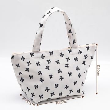 トートバッグ チャック付き リボン柄 舟形 手さげカバン マチあり キャンバス かばん 約15×20×35cm（1ヶ）