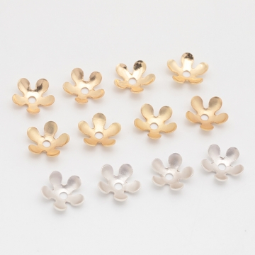 メタルフラワーパーツ 花びら 中心に穴あり 五弁花 ビーズキャップ 花座パーツ メタルパーツ 約9mm（15ヶ）