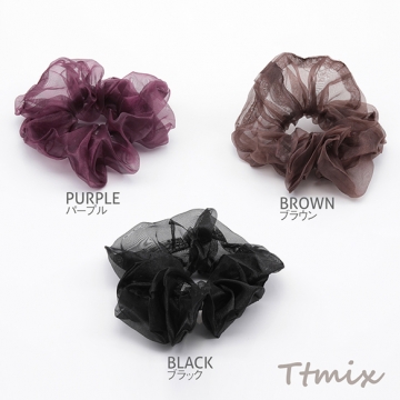 シュシュ 透け感 メッシュ ダークカラー ヘアゴム 髪留め 髪飾り ヘアアクセサリー ※訳ありサービス品 返品不可（1ヶ）