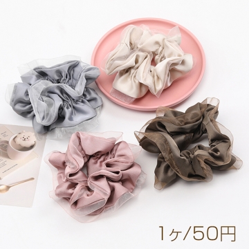 シュシュ 光沢感 サテン レース付き ヘアゴム 髪留め 髪飾り ヘアアクセサリー ※訳ありサービス品 返品不可（1ヶ）