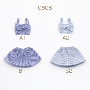 ドール用洋服 ストライプ柄 チェック柄 モールド―ル ぬいぐるみ 人形用 着せ替え ミニチュア 上下バラ売り 全4種（1ヶ）