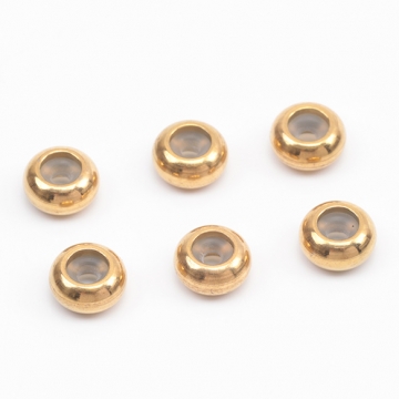 ステンレス製スライドボール ストッパービーズ 1穴 シリコン入り 14KGPゴールドメッキ 約6mm（2ヶ）