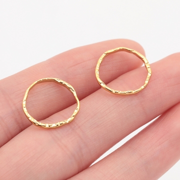 ステンレス製メタルフレームパーツ 不規則ラウンド型 リングパーツ メタルパーツ 14KGP 約14.5mm（1ヶ）