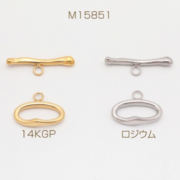 ステンレス製マンテル 不規則オーバル型 接続金具 14KGPゴールドメッキ 約16×21mm＆約28.5mm（1セット）
