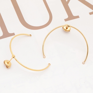 ステンレス製ピアス金具 C字 下向き 2カン付き 14KGPゴールドメッキ 約1.2×36mm（2ヶ）