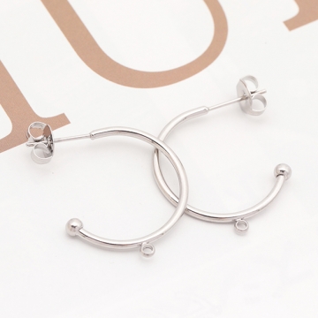 ステンレス製ピアス金具 C字 横向き 1カン付き シルバーカラー 約1.5×22mm（2ヶ）