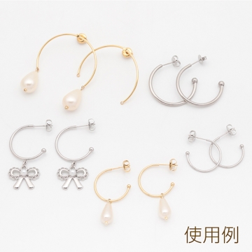 ステンレス製ピアス金具 C字 横向き カン無し 14KGPゴールドメッキ 約1.2×20mm（2ヶ）