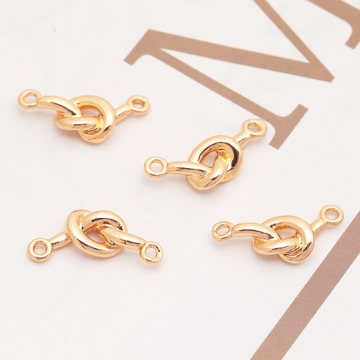コネクターパーツ 結び目 2カン付き 銅製 接続金具 連結パーツ コネクターチャーム 約8×17mm（3ヶ）