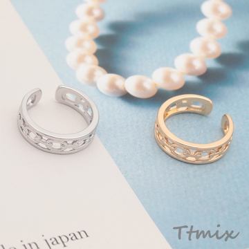 デザインリング オーバル チェーン風 オープンリング ゴールド/ロジウムカラー 13号内径約17mm(幅約6mm)（2ヶ）