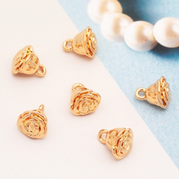 メタルフラワーチャーム ローズ 薔薇 お花 ミニフラワー フラワーチャーム メタルチャーム 約8×9mm（4ヶ）