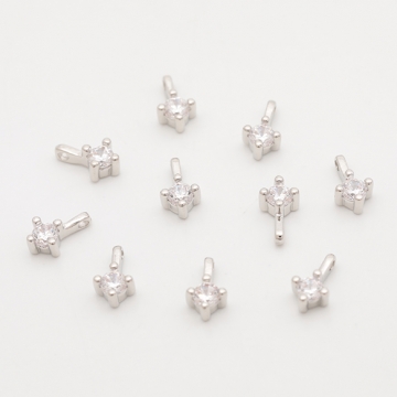 スペーサービーズ 一粒 ジルコニア ストーン付き メタルチャーム メタルビーズ 約4×7mm（4ヶ）