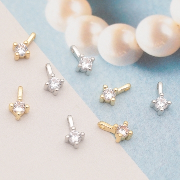 スペーサービーズ 一粒 ジルコニア ストーン付き メタルチャーム メタルビーズ 約4×7mm（4ヶ）