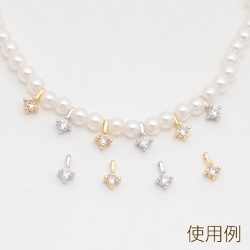 スペーサービーズ 一粒 ジルコニア ストーン付き メタルチャーム メタルビーズ 約4×7mm（4ヶ）