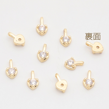スペーサービーズ ハート 一粒 ジルコニア ストーン付き メタルチャーム メタルビーズ 約4×7mm（4ヶ）