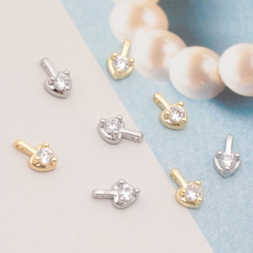 スペーサービーズ ハート 一粒 ジルコニア ストーン付き メタルチャーム メタルビーズ 約4×7mm（4ヶ）