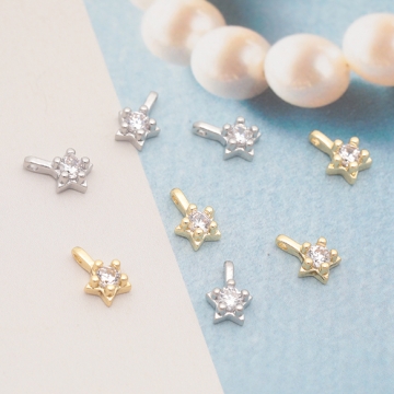 スペーサービーズ スター 星 一粒 ジルコニア ストーン付き メタルチャーム メタルビーズ 約5×7mm（4ヶ）